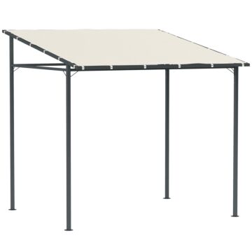 Outsunny 2.4 X 2.4 M Wall Mounted Pergola Gazebo With Pa Coating Fabric And Metal Frame, Upf30+, Lean To Garden Gazebo, Wind Resistant Outdoor Sun Shade Shelter For Garden, Deck, Cream White