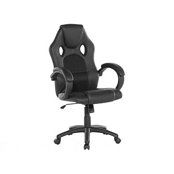 Office Chair Black And Grey Faux Leather Swivel Adjustable Tilting Beliani