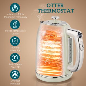 Homcom Polished Retro 40-100°c Kettle And Toaster Set - Grey