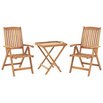 Garden Bistro Set Light Acacia Wood Table 2 Chairs Tray Top Folding Uv Resistant Beliani