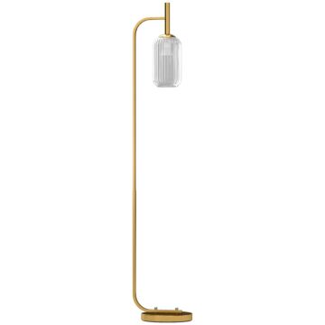 Homcom Led Floor Lamp For Living Room With Glass Lampshade, Modern Standing Lamp With Foot Switch, Adjustable Brightness, 2700k For Bedroom, Gold Tone