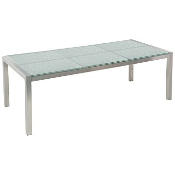Garden Table Cracked Glass Table Top 180 X 90 Cm 6 Seater Steel Frame Triple Plate Beliani