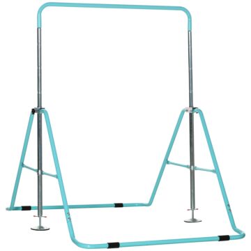 Homcom Kids Gymnastics Bar, Foldable Horizontal Bars W/ Adjustable Height, Training Bar W/ Triangle Base - Green
