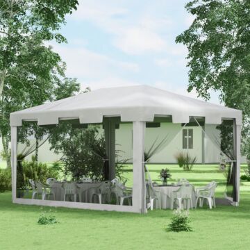 Outsunny 4 X 3 M Party Tent Wedding Gazebo Outdoor Waterproof Pe Canopy Shade With Panel