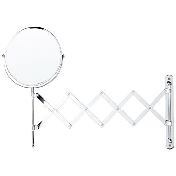 Makeup Mirror Silver Iron Ø 19 Cm Wall Mounted Extension Arm Double Sided Magnifying Bathroom Accessories Beliani