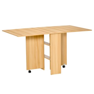 Homcom Folding Dining Table, Drop Leaf Table For Small Spaces, Foldable Rectangular Tabletop With Storage Shelves For Kitchen, Dining Room, Teak