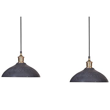 Pendant Lamp Black Natural Wooden Shade Ceiling Light Boho Style Home Accessories Handmade Beliani