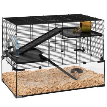 Pawhut 3 Tiers Hamster Cage, Gerbil Cage With Deep Glass Bottom, Non-slip Ramps, Platforms, Hut Exercise Wheels Water Bottle For Syrian Dwarf Hamster