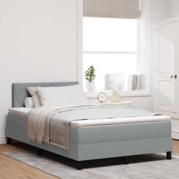 Vidaxl Box Spring Bed With Mattress & Led Light Grey 120x200 Cm Fabric