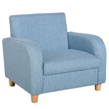 Homcom Kids Sofa Mini Sofa Armchair Wood Frame Anti-slip Legs High Back Bedroom Playroom Furniture For 3-6 Ages, Blue