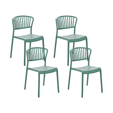 Set Of 4 Dining Chairs Plastic Green Indoor Outdoor Garden Stacking Minimalistic Style Beliani