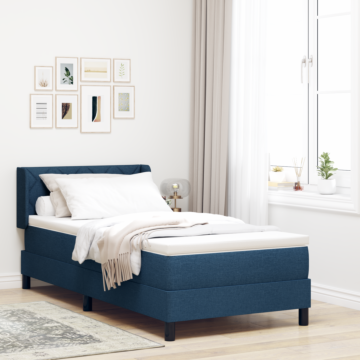 Vidaxl Box Spring Bed With Mattress Blue 90x200 Cm Fabric, Vidaxl Headboard Diamond Blocks Design Blue 90 Cm Fabric