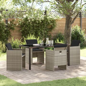 Vidaxl 5 Piece Garden Dining Set With Cushions Light Grey Poly Rattan