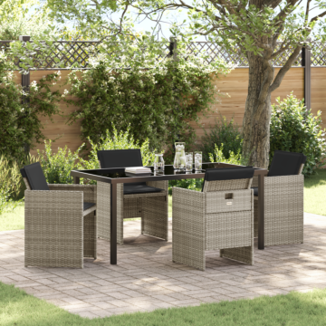 Vidaxl 5 Piece Garden Dining Set With Cushions Light Grey Poly Rattan