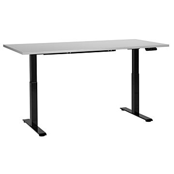 Electrically Adjustable Desk Grey Tabletop Black Steel Frame 180 X 72 Cm Sit And Stand Square Feet Modern Design Beliani