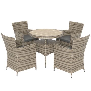 Outsunny Five-piece Rattan Garden Set, With Two-tier Table - Grey