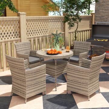 Outsunny Five-piece Rattan Garden Set, With Two-tier Table - Grey