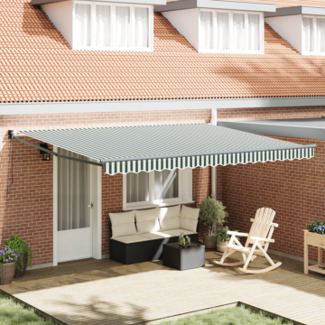 Vidaxl Manual Retractable Awning Green And White 450x300 Cm, Vidaxl Awning Replacement Fabric For 4.5x3 M Frame Green And White