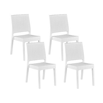 Set Of 4 Garden Dining Chairs White Synthetic Material Stackable Outdoor Minimalistic Beliani