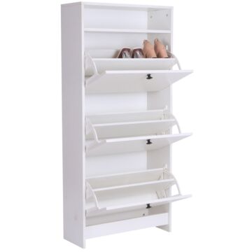 Homcom Shoe Storage Cabinet With 3 Drawers, Chipboard-white