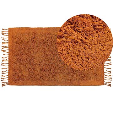 Area Rug Orange Cotton 80 X 150 Cm Shaggy Rectangular With Tassels Boho Style Beliani
