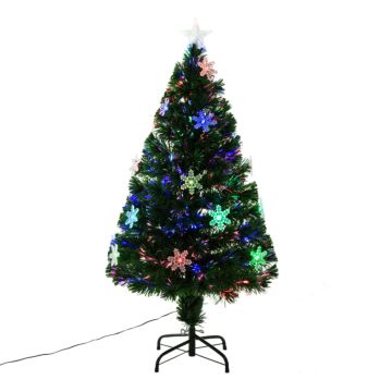 Homcom 4ft (120cm) Green Artificial Christmas Tree With Showflakes Lights