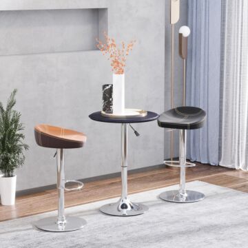 Homcom Adjustable Round Bistro Bar Table With Pvc Leather Top Steel Base Home Kitchen Dining Desk Black