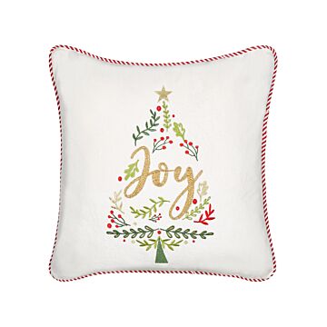 Scatter Cushion White Velvet Fabric 45 X 45 Cm Christmas Tree Pattern Cotton Removable Covers Living Room Bedroom Beliani