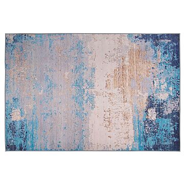 Area Rug Carpet Blue Polyester Fabric Abstract Distressed Pattern Rubber Coated Bottom 140 X 200 Cm Beliani