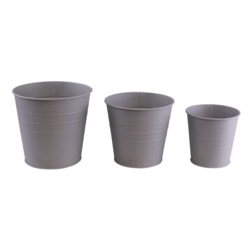 Set Of 3 Round Metal Planters, Grey
