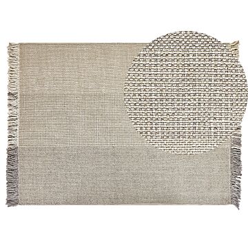 Rug Grey Wool Cotton 140 X 200 Cm Hand Woven Flat Weave With Tassels Beliani