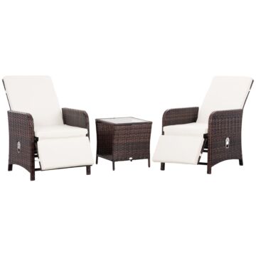 Outsunny 3 Pieces Rattan Bistro Set Balcony Furniture With Cushions, Storage Function - Mixed-brown