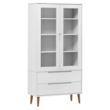 Vidaxl Vitrine Cabinet Molde White 90x35x175 Cm Solid Wood Pine