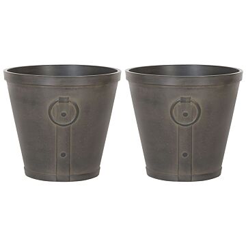 Set Of 2 Outdoor Plant Pots Brown Fibre Clay 45 X ⌀ 41 Cm Outdoor Indoor All Weather Beliani