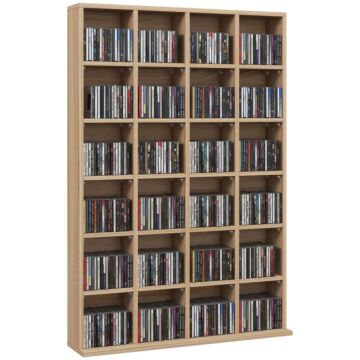 Homcom Cd Storage Unit With Adjustable Shelves, 89 X 130.5 Cm, Natural Wood Finish