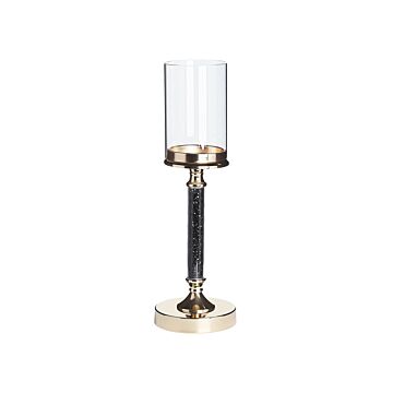 Candle Holder Gold Metal Pillar Glass Shade 41 Cm Glamour Accent Piece Decoration Table Centrepiece Beliani