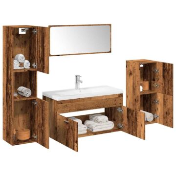 Vidaxl 5 Piece Bathroom Furniture Set Old Wood Engineered Wood