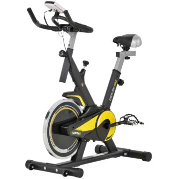 Homcom Indoor Bike Trainer Upright Exercise Bike With Adjustable Resistance Seat Handlebar Lcd Display Black And Yellow