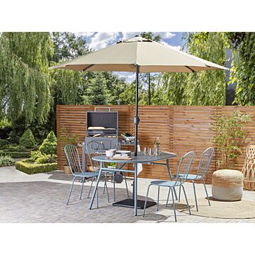 Garden Dining Set Light Blue Metal 4 People 160 X 90 Cm Modern Parasol (16 Options) Outdoor Beliani