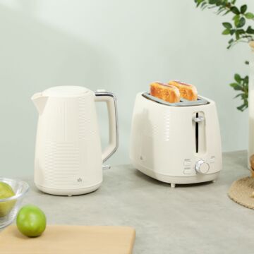 Homcom Kettle And Toaster Set, 1.7l 3000w Fast Boil Kettle & 2 Slice Toaster Kitchen Set With 7 Level Browning Controls, Defrost, Reheat, Boil-dry Protection, Cream White