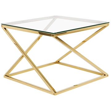 Coffee Table Gold Steel Frame Glass Square Top Geometric Glam Design Beliani