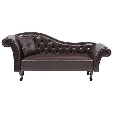 Chaise Lounge Brown Faux Leather Button Tufted Upholstery Left Hand Rolled Arms With Cushion Beliani