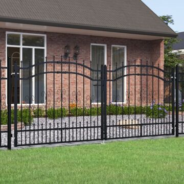 Vidaxl Fence Gate With Spear Top Black 305x173 Cm Powder-coated Steel