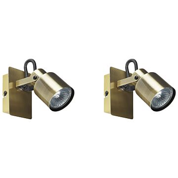Set Of 2 Wall Lamps Brass Metal 1-light Swing Arm Cone Shade Spotlight Design Beliani