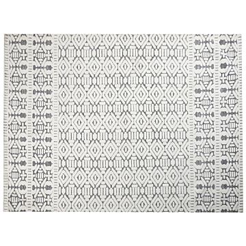 Area Rug White And Grey Polyester Cotton Backing 300 X 400 Cm Decorative Floor Mat Modern Design Living Room Bedroom Beliani