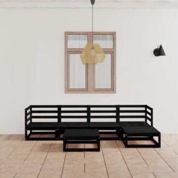 Vidaxl 6 Piece Garden Lounge Set Black Solid Wood Pine