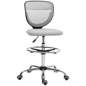 Vinsetto 68-88cm Draughtsman Office Chair, With Wheels - Light Grey