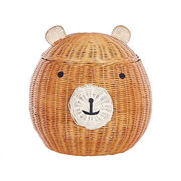 Wicker Bear Basket Natural Rattan Woven Toy Hamper Child's Room Accessory Beliani