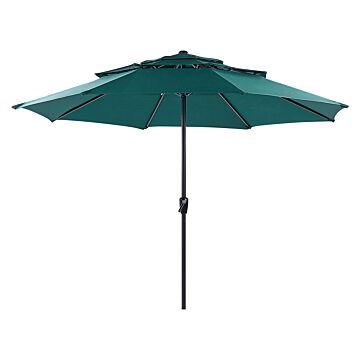 Market Garden Parasol Emerald Green Fabric Steel Pole ⌀ 285 Cm Modern Octagonal Outdoor Umbrella Crank Mechanism Uv Resistant Beliani