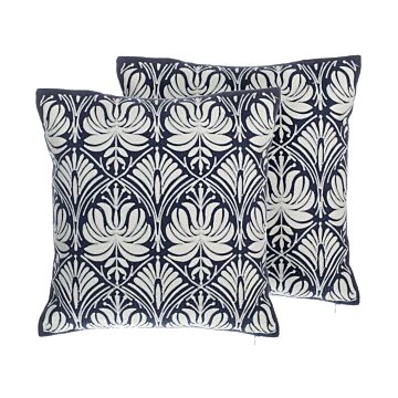 Set Of 2 Decorative Cushions Blue Damask Pattern 45 X 45 Cm Vintage Glamour Decor Accessories Beliani